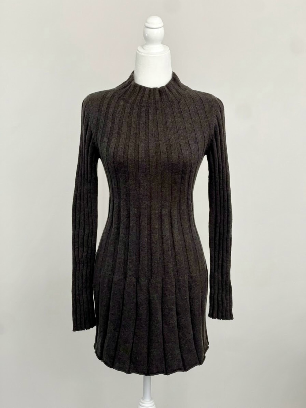 Anthropologie Rosie Neira Ribbed Mock Neck Sweater Dress Gray Size Medium